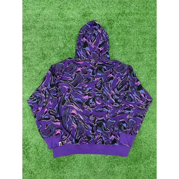 BAPE Marbling Camo Pullover Hoodie Purple Size L